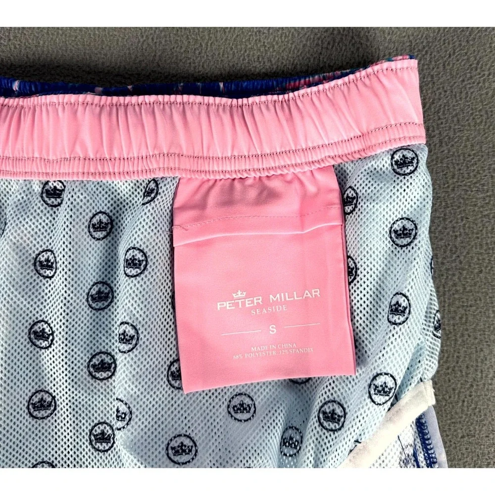 Peter Millar Swim Trunks Shorts Small Blue Pink Seaside Iguana‎ Geometric New